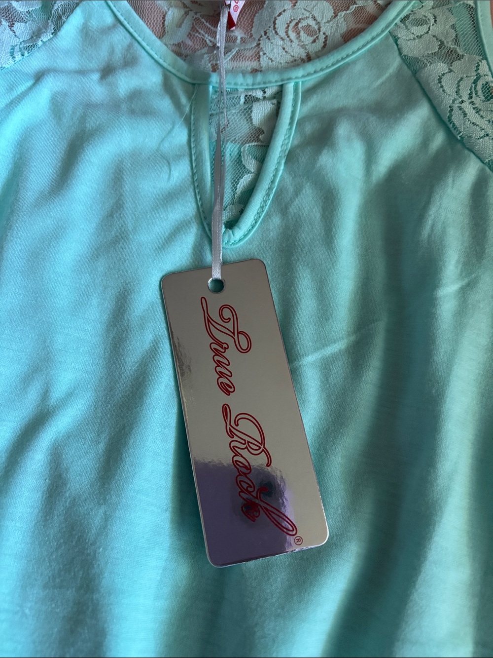 TRUE ROCK Mint Green Lace Racerback Tank Top - Picture 2 of 3
